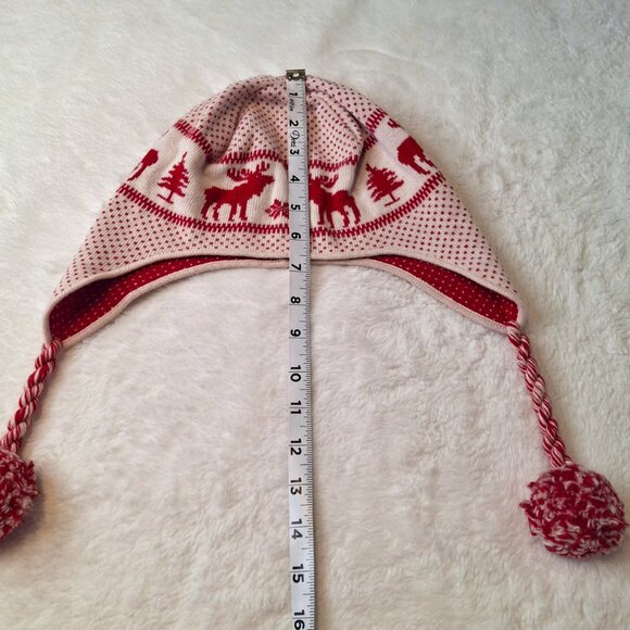 Abercrombie & Fitch Earflap Beanie Sz O/S Moose Wool Blend Pom Pom Fair Isle - Picture 13 of 15
